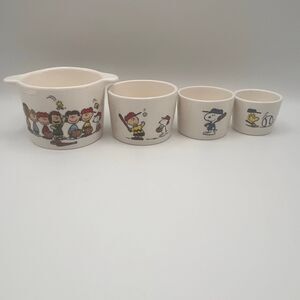 New Rae Dunn Snoopy Peanuts Woodstock Baseball Theme Measuring Cup Set of 4